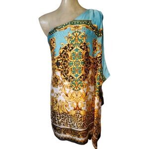 Elfe by Elif Erturk One Shoulder Turquoise / Gold Dress Size 40